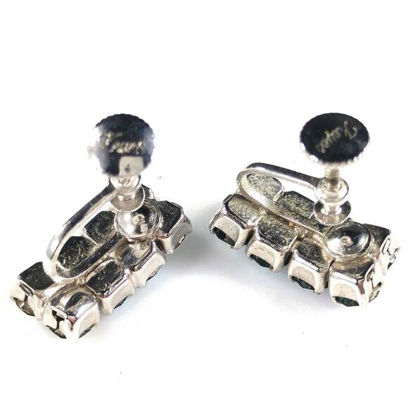 Vintage Blue Aurora Borealis Rhinestone Earrings, Rhodium Plated, Screw Backs - Picture 10 of 10